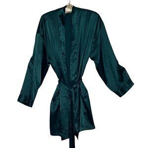 Vintage Victoria's Secret Emerald Green Kimono Robe with Belt Y2K Pockets OS